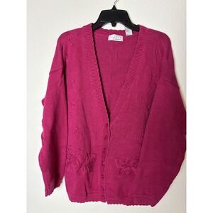 Adrianna Papell Sweater Oversized Medium Floral Embroidered Button Cardigan Knit